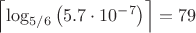$\left\lceil\log_{5/6}\left(5.7\cdot 10^{-7}\right)\right\rceil=79$