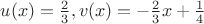 $u(x) = \frac{2}{3},v(x) =  - \frac{2}{3}x + \frac{1}{4}$