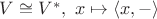$V \cong V^*,\ x \mapsto \langle x, -\rangle$