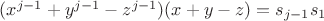 $(x^{j-1} + y^{j-1}- z^{j-1})(x + y - z) = s_{j-1}s_1$