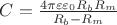 $C=\frac{4\pi\varepsilon \varepsilon_0 R_b R_m}{R_b-R_m}$