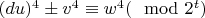 $(du)^4\pm v^4\equiv w^4(\mod 2^t)$