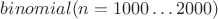$binomial(n=1000\ldots2000)$