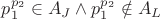 $p_1^{p_2} \in A_J \wedge p_1^{p_2} \notin A_L$