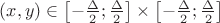 $(x,y)\in\left[-\frac{\Delta}{2};\frac{\Delta}{2}\right]\times\left[-\frac{\Delta}{2};\frac{\Delta}{2}\right]$