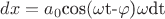 $dx=a_0$cos$($\omega$t-$\varphi$)$\omega$dt$ $dx=a_0$cos$($\omega$t-$\varphi$)$\omega$dt$