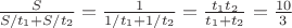 $\frac{S}{S/t_1 + S/t_2} = \frac{1}{1/t_1 + 1/t_2} = \frac{t_1t_2}{t_1 + t_2} = \frac{10}{3}$