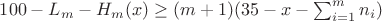 $100-L_m-H_m(x)\ge (m+1)(35-x-\sum_{i=1}^{m}{n_i})$