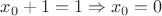 $x_0+1=1 \Rightarrow x_0=0$