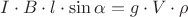$I\cdot B\cdot l\cdot\sin \alpha=g\cdot V\cdot\rho$
