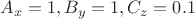 $A_x=1, B_y=1, C_z=0.1$
