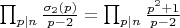 $\prod_{p|n}\frac {\sigma_2(p)}{p-2}=\prod_{p|n}\frac {p^2+1}{p-2}$