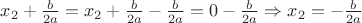 $x_2 + \frac{b}{2a} = x_2 + \frac{b}{2a} - \frac{b}{2a} = 0 - \frac{b}{2a} \Rightarrow x_2 = -\frac{b}{2a}$