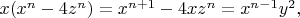 $x(x^n-4z^n) = x^{n+1}-4xz^n = x^{n-1}y^2,$
