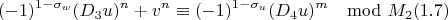 $$(-1)^{1-\sigma_w}(D_3u)^n+v^n\equiv(-1)^{1-\sigma_u}(D_4u)^m\mod M_2 (1.7)$$