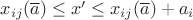 $x_{ij} (\overline{a}) \le x' \le x_{ij} (\overline{a}) + a_i$ $x_{ij} (\overline{a}) \le x' \le x_{ij} (\overline{a}) + a_i$