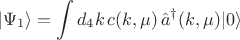 $$
| \Psi_1 \rangle = \int d_4 k \, c(k, \mu) \, \hat{a}^{\dag}(k, \mu) | 0 \rangle
$$