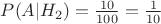 $P(A|H_2)=\frac{10}{100} =\frac{1}{10} $ $P(A|H_2)=\frac{10}{100} =\frac{1}{10} $