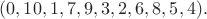 $(0,10,1,7,9,3,2,6,8,5,4).$