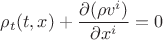 $$\rho_t(t,x)+\frac{\partial(\rho v^i)}{\partial x^i}=0$$