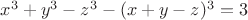$x^3+y^3-z^3-(x+y-z)^3=3$ $x^3+y^3-z^3-(x+y-z)^3=3$