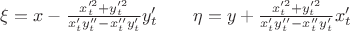 $\xi=x-\frac{x'^2_t+y'^2_t}{x'_ty''_t-x''_ty'_t}y'_t  \qquad \eta=y+\frac{x'^2_t+y'^2_t}{x'_ty''_t-x''_ty'_t}x'_t$