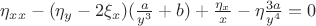 $\eta_{xx}-(\eta_y-2\xi_x)(\frac{a}{y^3}+b)+\frac{\eta_x}{x}-\eta\frac{3a}{y^4}=0$
