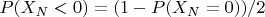 $P(X_{N}<0)=(1-P(X_{N}=0))/2$