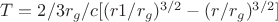$T=2/3r_g/c[(r1/r_g)^{3/2}-(r/r_g)^{3/2}]$