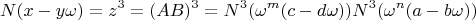 $$N(x-y\omega)=z^3=(AB)^3=N^3(\omega ^m(c-d\omega))N^3(\omega 
^n(a-b\omega))$