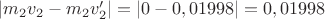 $|m_2v_2-m_2v_2'|=|0-0,01998|=0,01998$