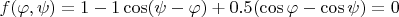 $f(\varphi,\psi) = 1 - 1 \cos(\psi - \varphi) + 0.5 (\cos \varphi - \cos \psi)=0$