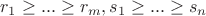 $ r_1 \geq ... \geq r_m, s_1 \geq ... \geq s_n$ $ r_1 \geq ... \geq r_m, s_1 \geq ... \geq s_n$