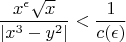 $$\frac{x^{\epsilon}\sqrt{x}}{|x^3-y^2|}<\frac{1}{c(\epsilon)}$