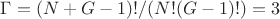 $\Gamma=(N+G-1)!/(N!(G-1)!)=3$