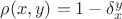 $\rho(x,y)=1-\delta_x^y$