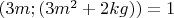 $(3m;(3m^2+2kg))=1$