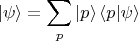 $$|\psi\rangle=\sum_p |p\rangle\,\langle p|\psi\rangle$$