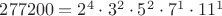 $277200=2^4\cdot 3^2\cdot 5^2\cdot 7^1\cdot 11^1$