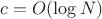 $c=O(\log N)$
