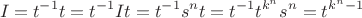 $$I=t^{-1}t=t^{-1}It=t^{-1}s^nt=t^{-1}t^{k^n}s^n=t^{k^n-1}$$ $$I=t^{-1}t=t^{-1}It=t^{-1}s^nt=t^{-1}t^{k^n}s^n=t^{k^n-1}$$
