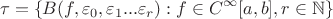 $$\tau=\left\{B(f,\varepsilon_0,\varepsilon_1...\varepsilon_r):f\in C^{\infty}[a,b],r\in\mathbb{N}\right\} $$
