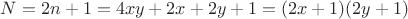$N=2n+1=4xy+2x+2y+1=(2x+1)(2y+1)$
