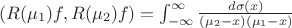 $(R(\mu_1)f,R(\mu_2)f)=\int_{-\infty}^{\infty} \frac{d\sigma (x)}{(\mu_2-x)(\mu_1-x)}$