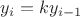 $y_i = ky_{i-1}$ $y_i = ky_{i-1}$