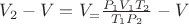 $V_2 -V=V_=\frac{P_1 V_1 T_2}{T_1 P_2}-V$