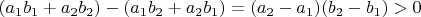 $(a_1 b_1+a_2 b_2) - (a_1 b_2 + a_2 b_1) = (a_2-a_1) (b_2-b_1) > 0$