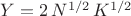 $Y = 2 \, N^{1/2} \, K^{1/2}$