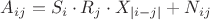 $$A_{ij}  = S_i  \cdot R_j  \cdot X_{\left| {i - j} \right|}  + N_{ij} $$