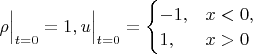 $\rho\Bigr|_{t=0}=1,u\Bigr|_{t=0}=\begin{cases}-1, & x < 0,\\1, & x > 0\end{cases}$